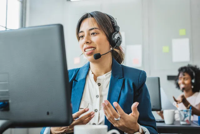 a woman wearing a headset